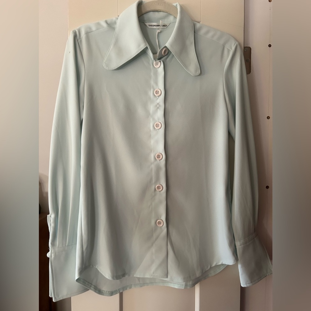 Frankie Shop The Open Concept Mint Green 70’s blouse Size Small